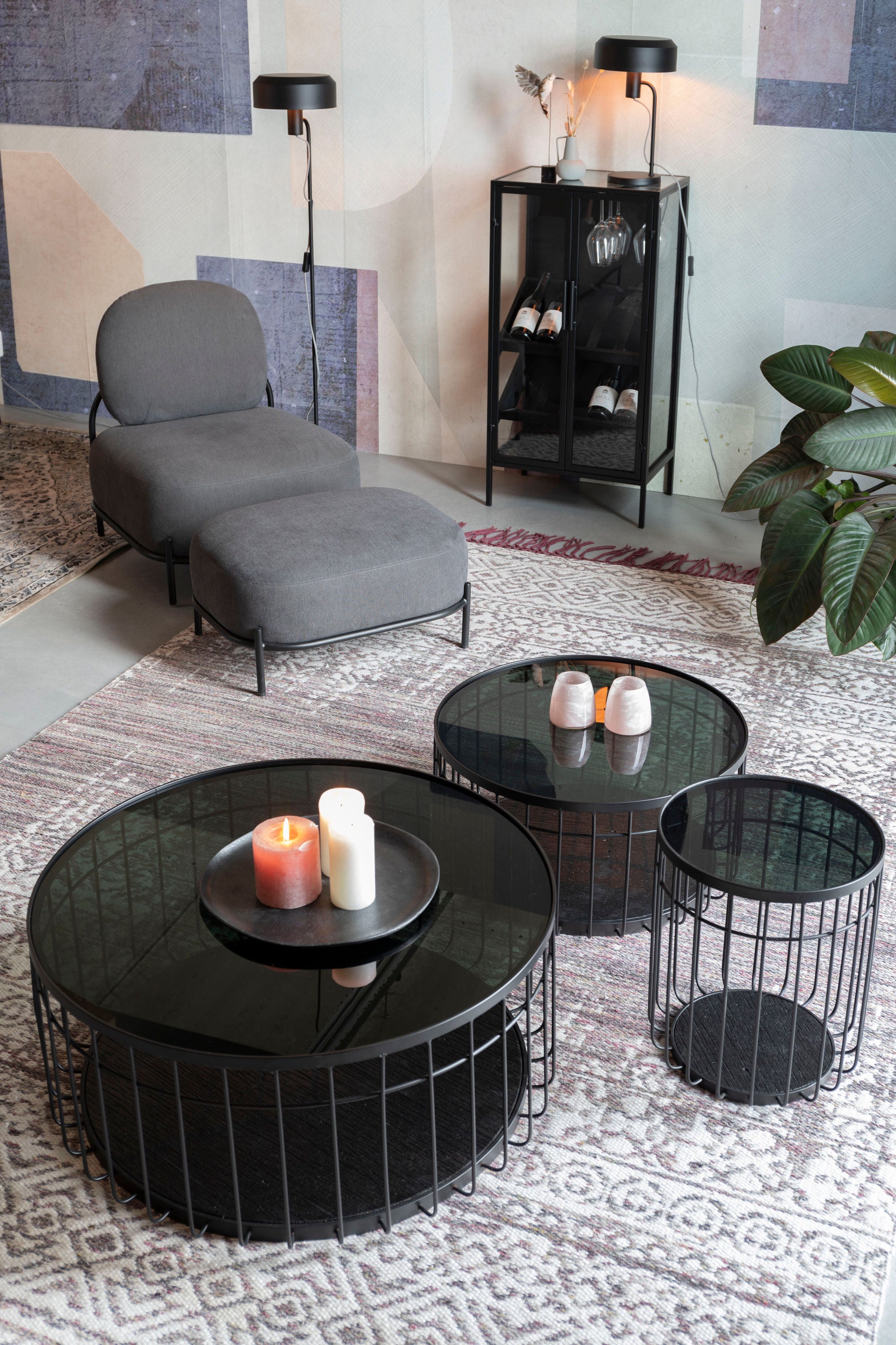 Lance Black Glass Round Coffee Table Large